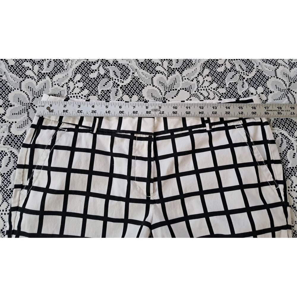 J.Crew Ankle Pants 10 Ivory Black Windowpane Flat Front Pockets Stretch Preppy - Picture 9 of 12